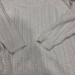 Athleta Light Gray Cable Knit Crewneck Sweater